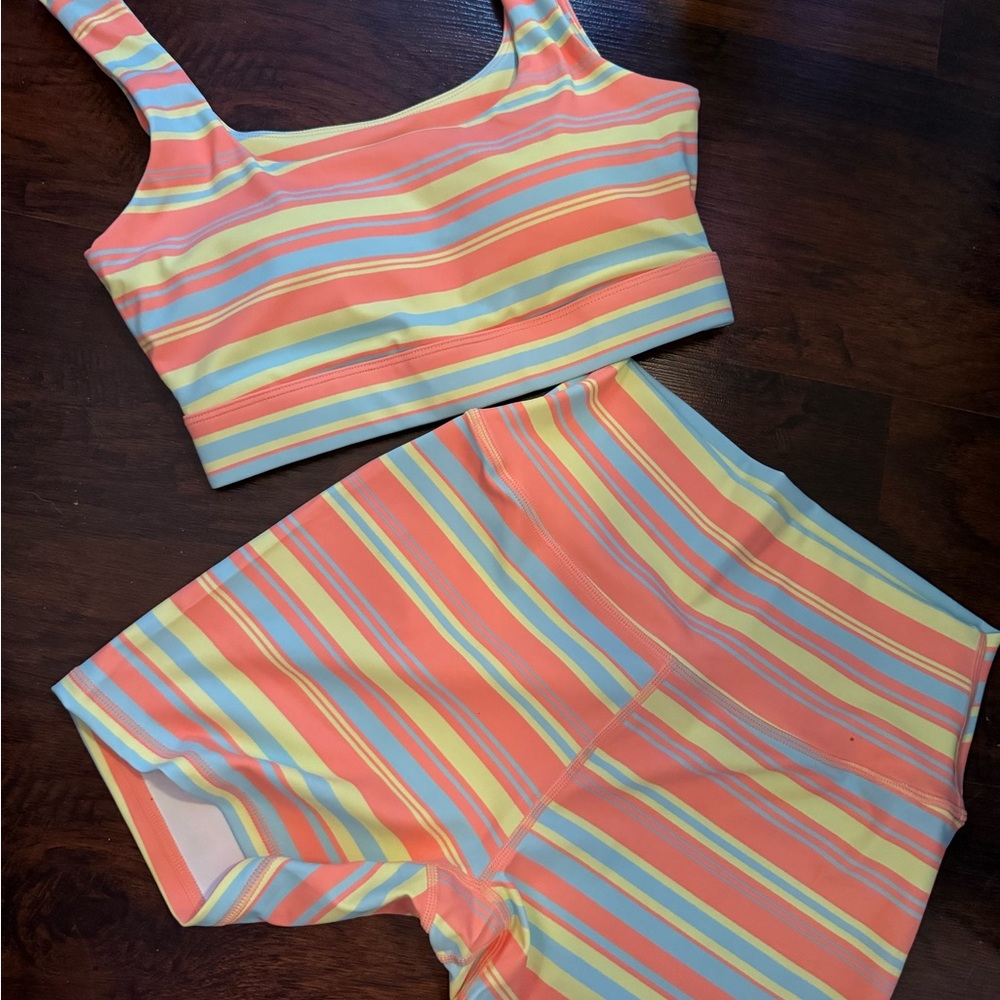 Fancy D - Striped Pastel Sorbet Flexion Set - Crop Top & High-Waist Shorts
